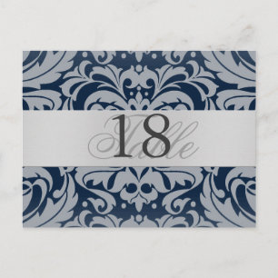 Postal Navy Damask Silver número de tabla Metalizado Post