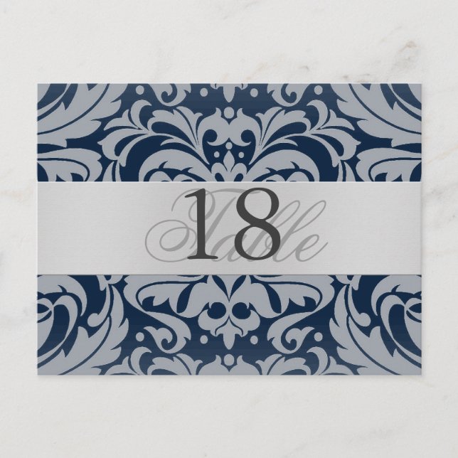 Postal Navy Damask Silver número de tabla Metalizado Post (Anverso)