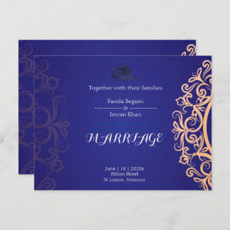 Postal Navy Elegant Blue Muslim wedding Invitation 