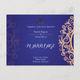 Postal Navy Elegant Blue Muslim wedding Invitation 