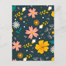 Postal Navy Floral Garden Whimsical Spring Pattern