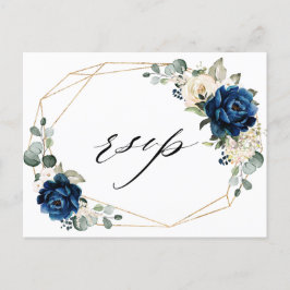Postal Navy Gold White Champagne Marfil Geometric RSVP
