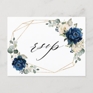 Postal Navy Gold White Champagne Marfil Geometric RSVP