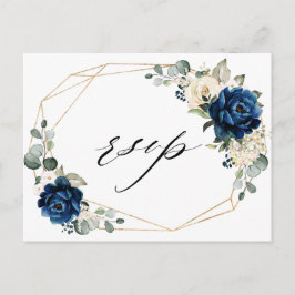 Postal Navy Gold White Champagne Marfil Geometric RSVP