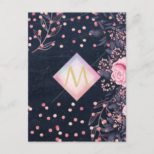 Postal Navy Rosegold Monograma Regalos Girona Floral Rosa