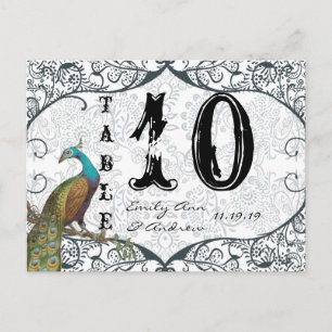Postal Navy Whimsical Peacock Love Bird Table Number