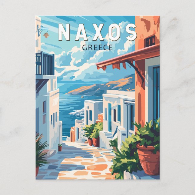 Postal Naxos Grecia Viaje al arte Vintage (Anverso)