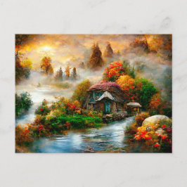 Postal Nebel am Herbstmorgen. Fantasy Cottage.