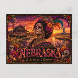 Postal Nebraska Día de los Muertos Retro