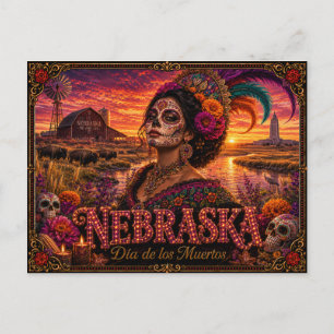 Postal Nebraska Día de los Muertos Retro