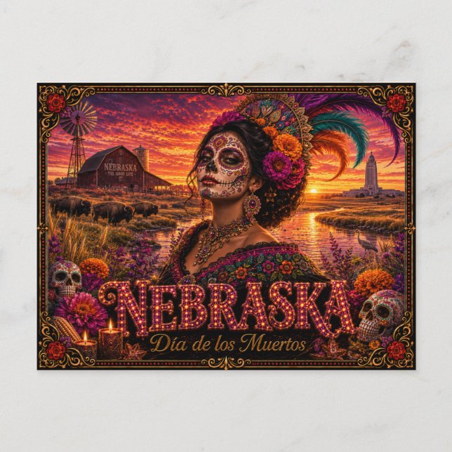 Postal Nebraska Día de los Muertos Retro (Anverso)