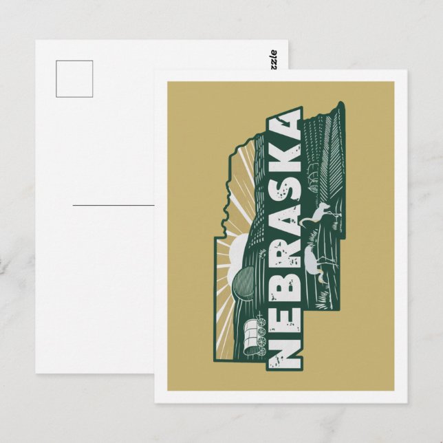 Postal Nebraska Retro Travel Design Icónico Estados Unido (Anverso / Reverso)