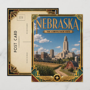 Postal Nebraska Vintage Art Deco Edad de Oro