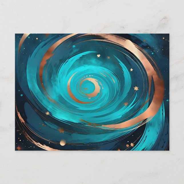 Postal Nebulosa De Cielo Nocturno Turquesa Y Metálico De  (Anverso)
