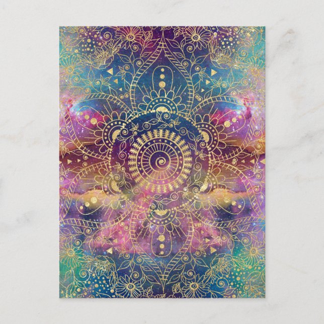 Postal Nebulosa de color dorado Mandala (Anverso)