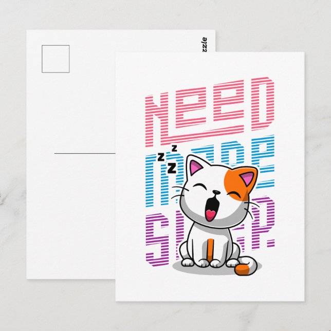 Postal Necesita más sueño | Divertida expresión de bostez (Anverso / Reverso)