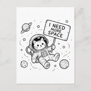 Postal Necesito Más Espacio Gato Astronauta Divertido