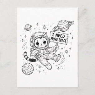 Postal Necesito Más Espacio Gato Astronauta Divertido