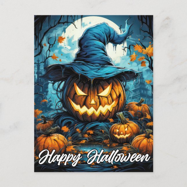 Postal Nefarious Happy Halloween Pumpkin Ilustracion (Anverso)