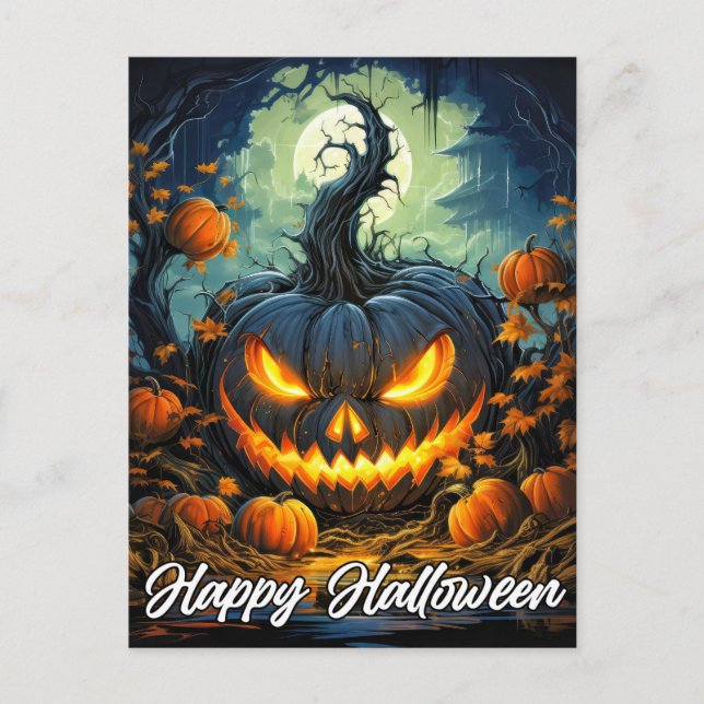 Postal Nefarious Happy Halloween Pumpkin Ilustracion (Anverso)
