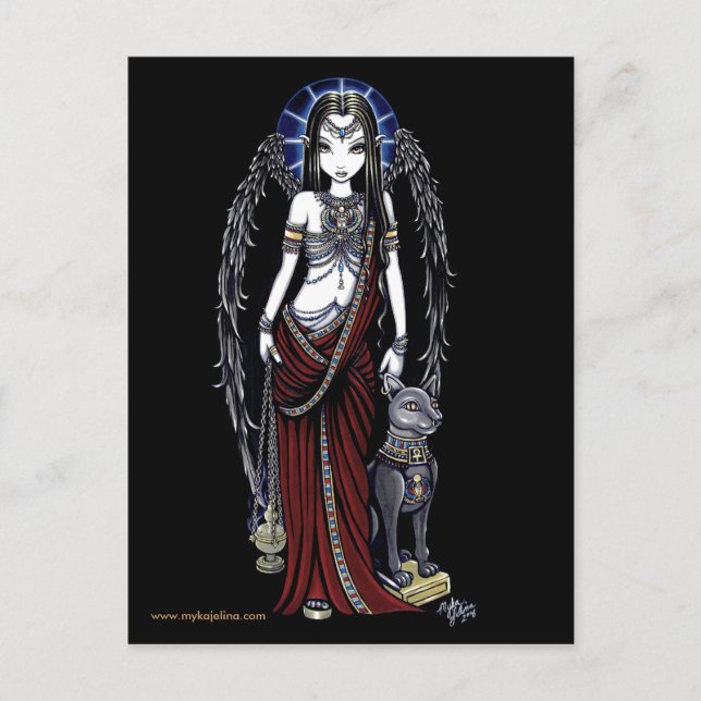 Postal Nefertari Egyptian Bastet Goddess Angel Postcard (Anverso)