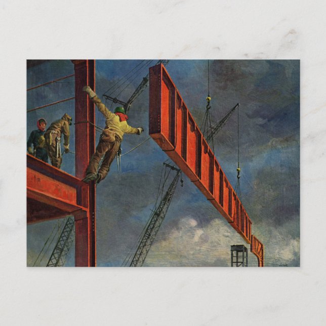 Postal Negocio Antiguo, Trabajadores en Construcción de A (Anverso)