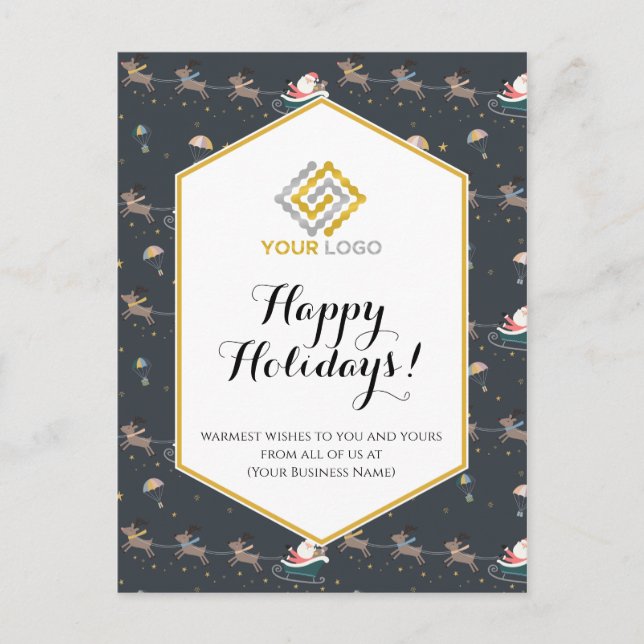 Postal Negocio con logotipos de navidades Santa Reindeer (Anverso)