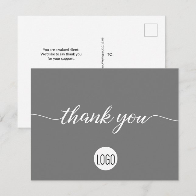 Postal Negocio de Agradecimiento al Cliente Gris logo per (Anverso / Reverso)
