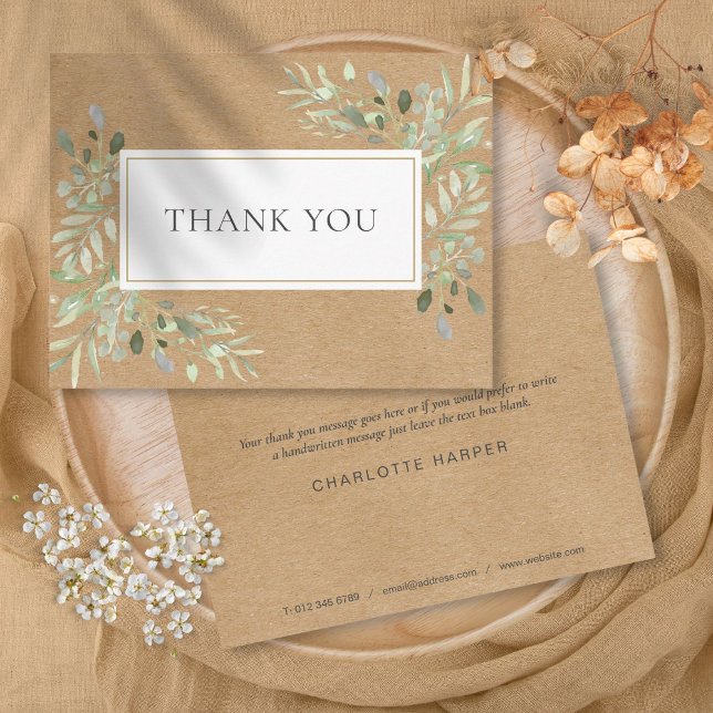 Postal Negocio de Rustic Kraft Agradecimiento Hojas de Pr (Rustic Kraft Business Thank You Spring Leaves Postcard)