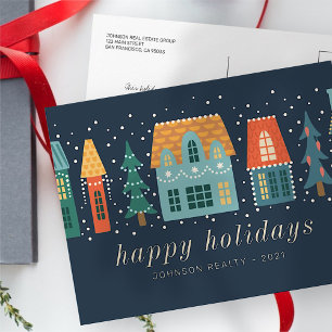 Postal Negocio Moderno de Pueblo Navideño Invernal