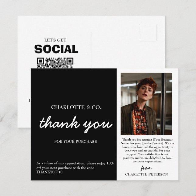 Postal Negocio Pequeño Foto Personalizada Gracias (Anverso / Reverso)