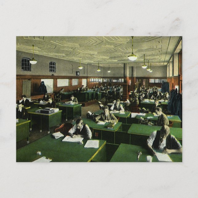 Postal Negocio vintage, periodistas en oficina de periódi (Anverso)