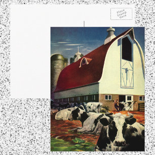 Postal Negocio vintage, vacas lecheras Holstein en explot