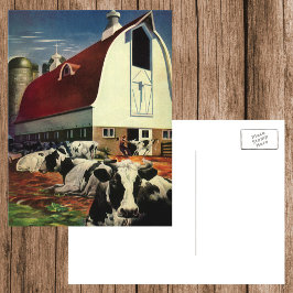 Postal Negocio Vintage, Vacas Lecheras Holstein en Granja