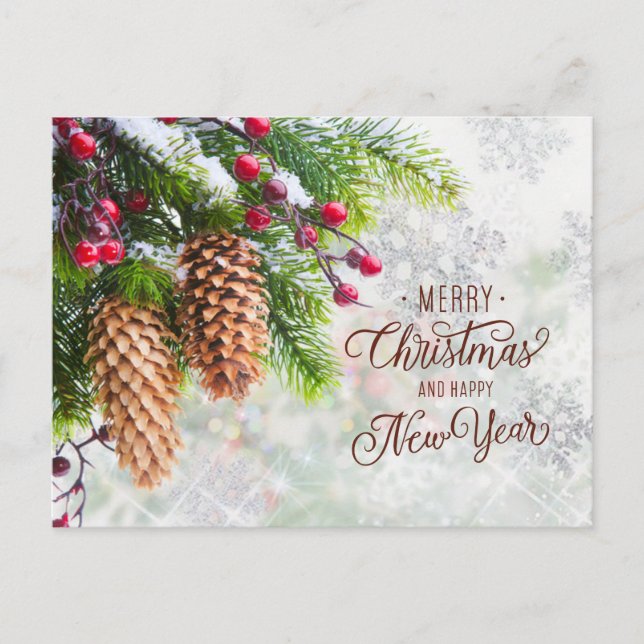 Postal Negocios de Año Nuevo de los Navidades Red Berry d (Anverso)