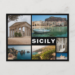Postal negra de imagen múltiple sicilia