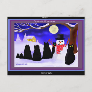 Postal negra del navidad de los gatos del invierno