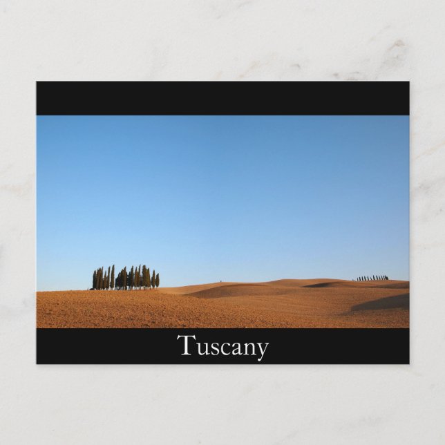 Postal negra del paisaje toscano y los cipreses (Anverso)