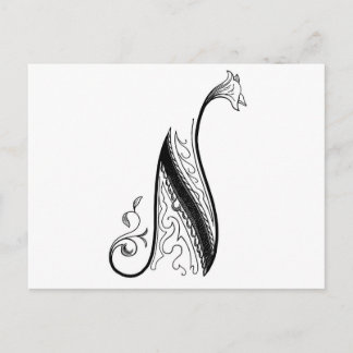 Postal Negra Floral Monograma N Escritura Vintage