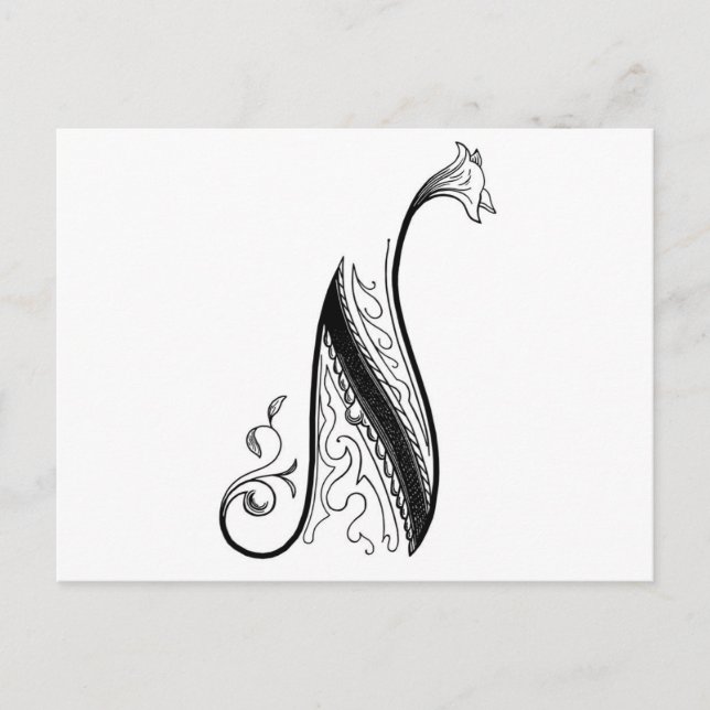 Postal Negra Floral Monograma N Escritura Vintage (Anverso)