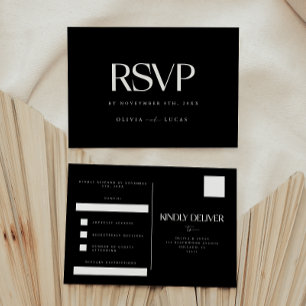 Postal Negra y moderna Boda Blanca Negra RSVP