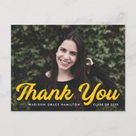 Postal Negrita Amarillo Script Foto Graduación Gracias