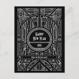 Postal Negro Art Decco Feliz Año Nuevo
