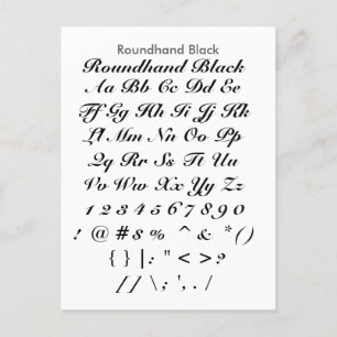 Postal Negro de Roundhand - hoja del dechado de la fuente