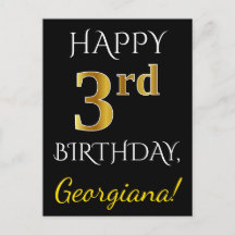 Negro, Faux Gold 3º cumpleaños + Nombre personaliz