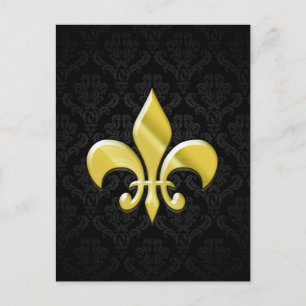 Postal Negro/Oro Damask Fleur de Lis