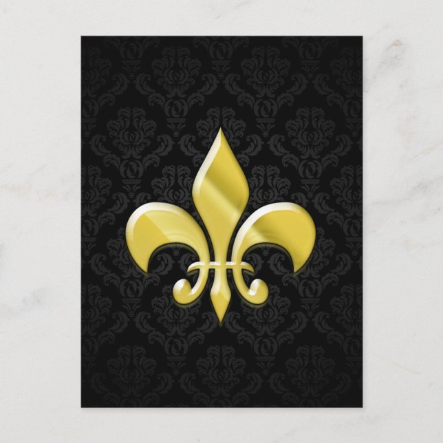 Postal Negro/Oro Damask Fleur de Lis (Anverso)