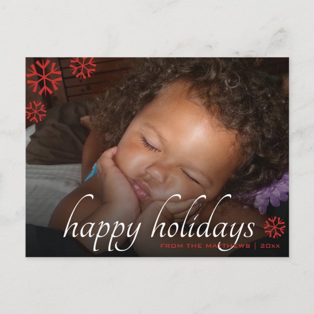 Postal Negro Overlay Red Happy Holidays Your Photo (Anverso)