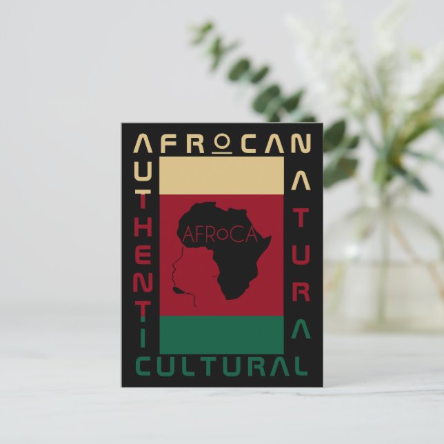 Postal negro verde rojo AFRoCA Patrimonio negro africano (Anverso de pie)