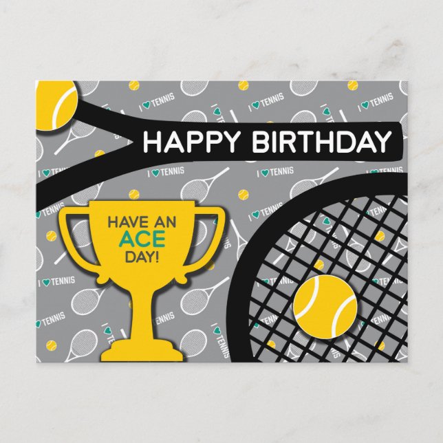 Postal 🎾 🖤 negro y amarillo Tenis Birday Postcard (Anverso)